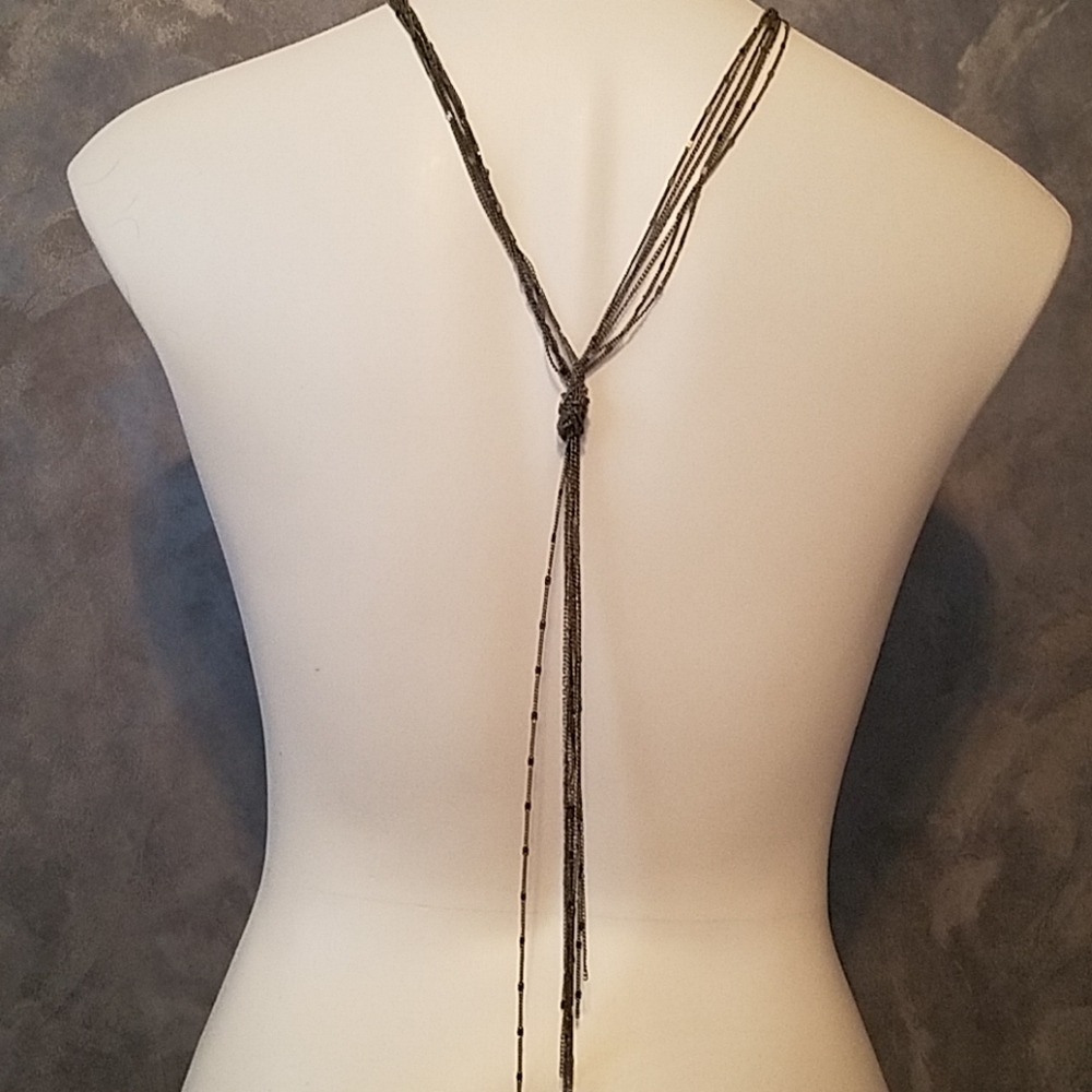 Express Multi-Strand Silver Black Long Necklace